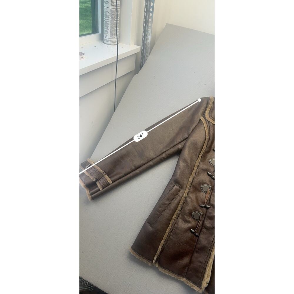 Laundry Shelli Segal Faux Leather Fur Hooded Duffle Toggle Jacket Coat Brown XS - Picture 10 of 15